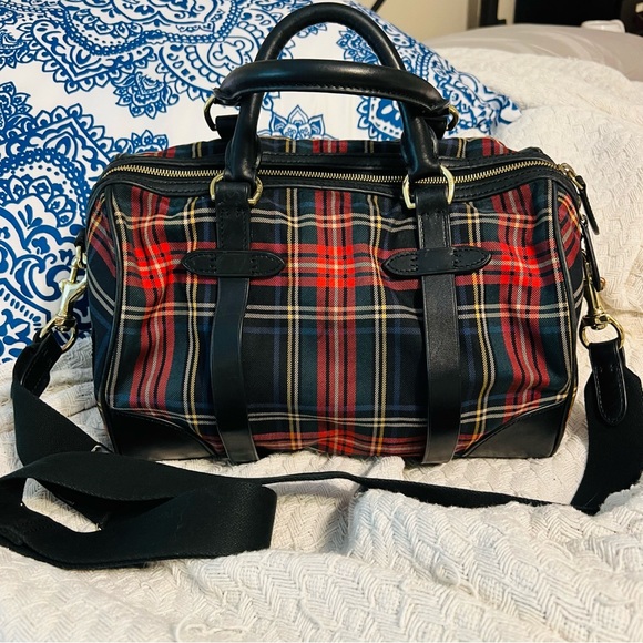 Polo Ralph Lauren Tartan Plaid Duffle Crossbody Satchel Boston Shoulder Bag - Picture 1 of 11